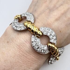 Vintage Nolan Miller Gold & Silver Tone Pave Crystal Chain Link Bracelet 7 1/4"